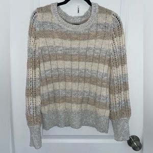 Knit Sweater Striped Print Crewneck Sweater with statement sleeves